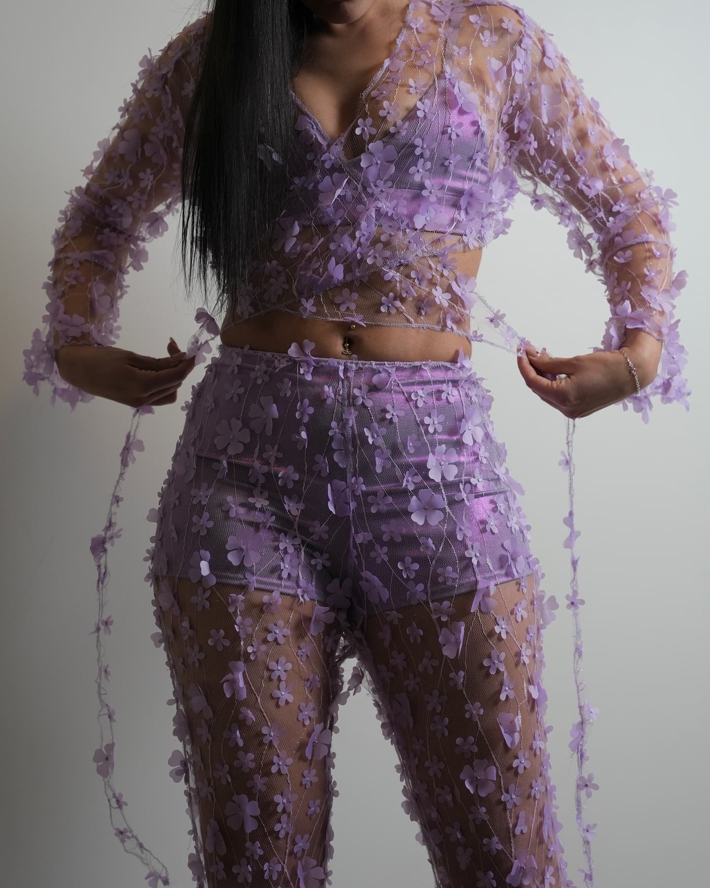 Front view of a lilac floral textured look
