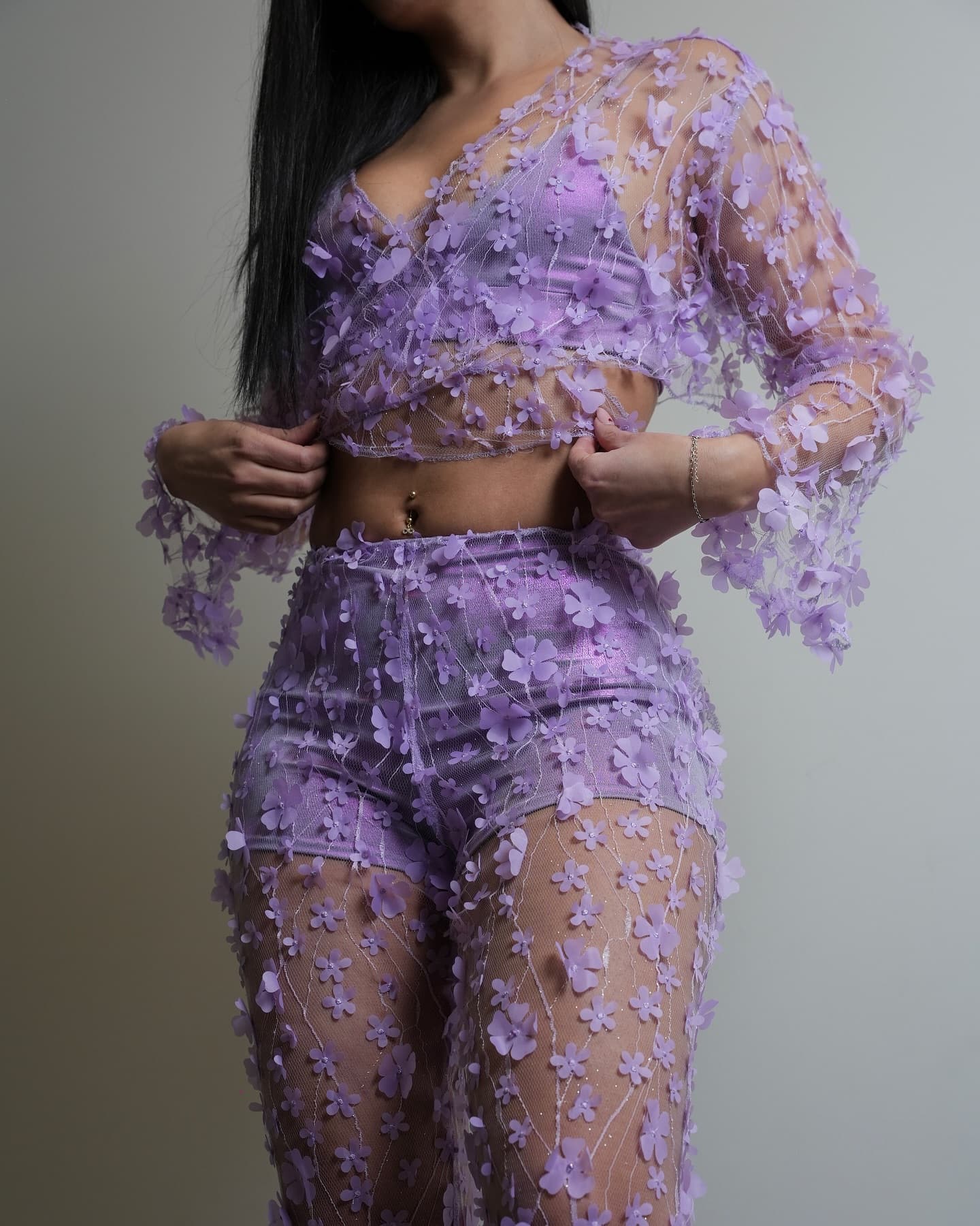 Alternate view showing the lilac floral details